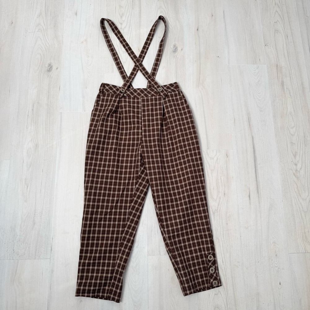 BUYKUD Brown Plaid Suspender Pants size M Womens